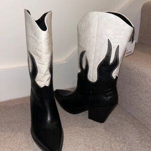 Elegant Black and White Flame Heeled Boots